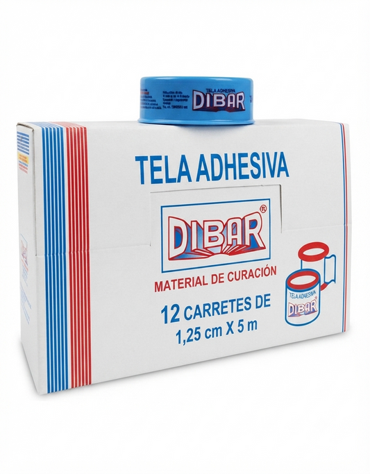 Tela Adhesiva 1.25cm x 5m DIBAR Caja C/12 Piezas