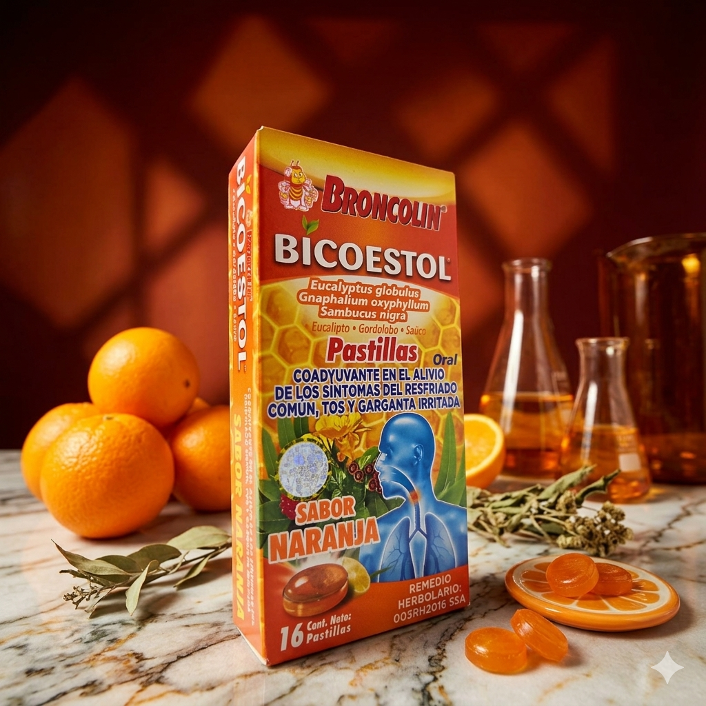 Pastillas Broncolin Sabor Naranja Con 16 Pastillas