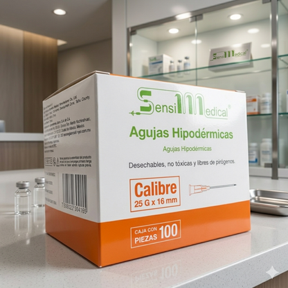 Aguja Hipodermica Naranja 25g X 16mm Sensimedical Caja C/100