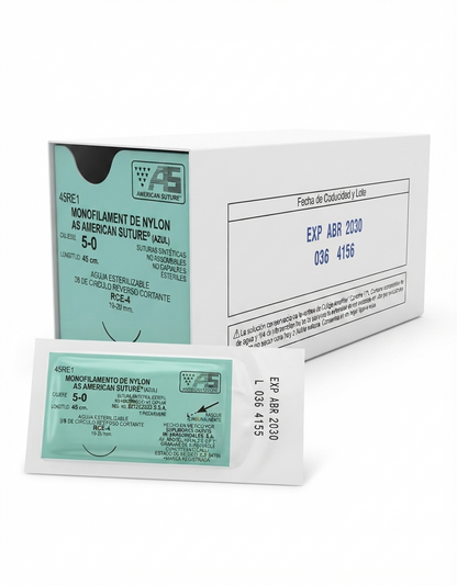 Sutura Nylon 5-0 AMERICAN SUTURE Caja Con 12 Piezas
