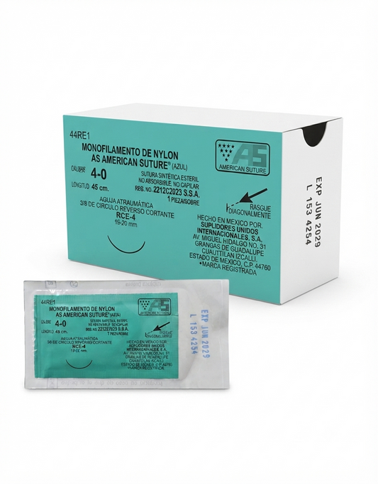 Sutura Nylon 4-0 AMERICAN SUTURE Caja Con 12 Piezas