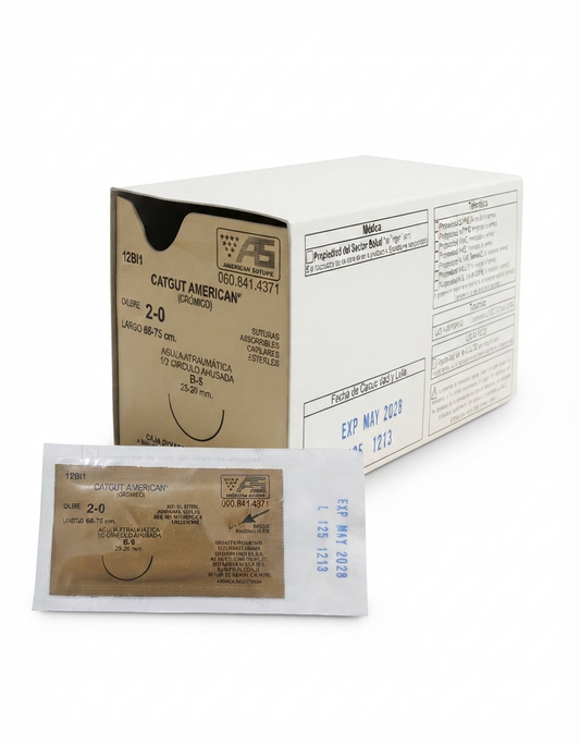 Sutura Catgut Cromica 2-0 AMERICAN SUTURE Caja Con 12 Piezas