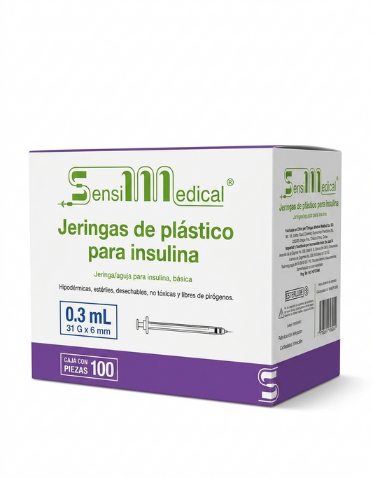 Jeringa Para Insulina 0.3mL Caja Con 100 Piezas SENSI MEDICAL