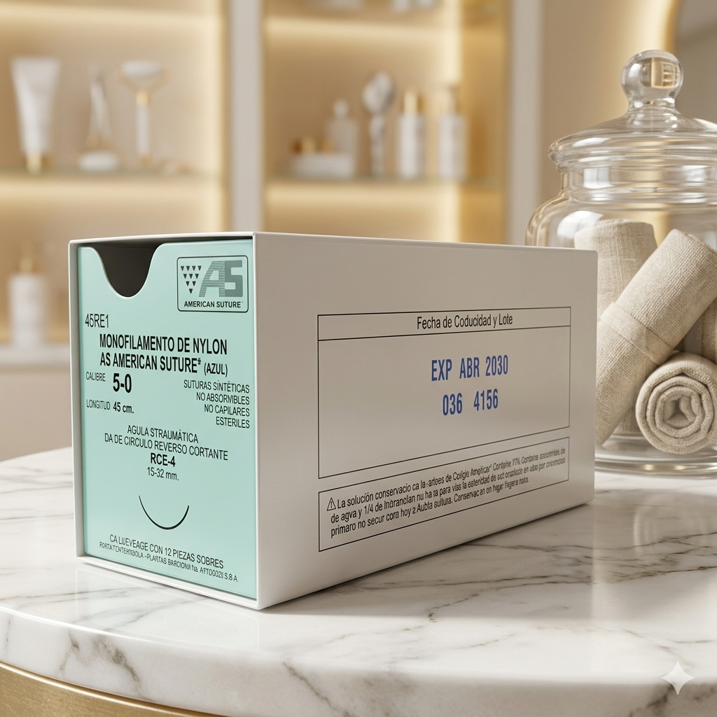 Sutura Nylon 5-0 AMERICAN SUTURE Caja Con 12 Piezas