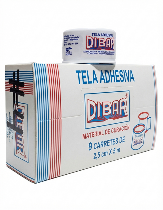 Tela Adhesiva 2.4cm x 5m DIBAR Caja C/9 Piezas