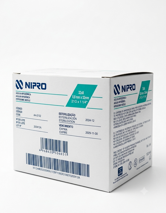 Aguja Hipodérmica Verde 21G x 32mm Nipro Caja C/100