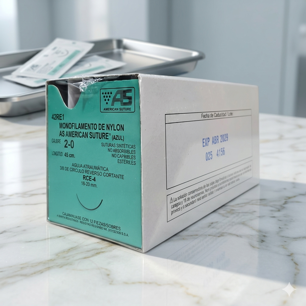 Sutura Nylon 2-0 AMERICAN SUTURE Caja Con 12 Piezas