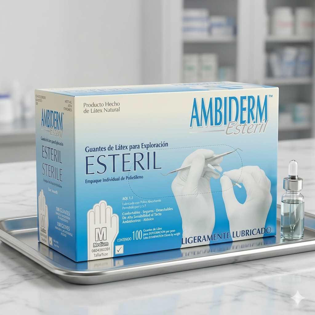 Guante AMBIDERM Estéril Látex (Mediano) Caja Con 100 Piezas