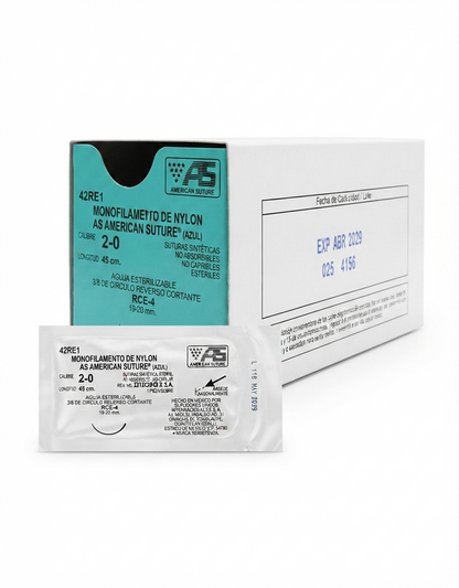 Sutura Nylon 2-0 AMERICAN SUTURE Caja Con 12 Piezas