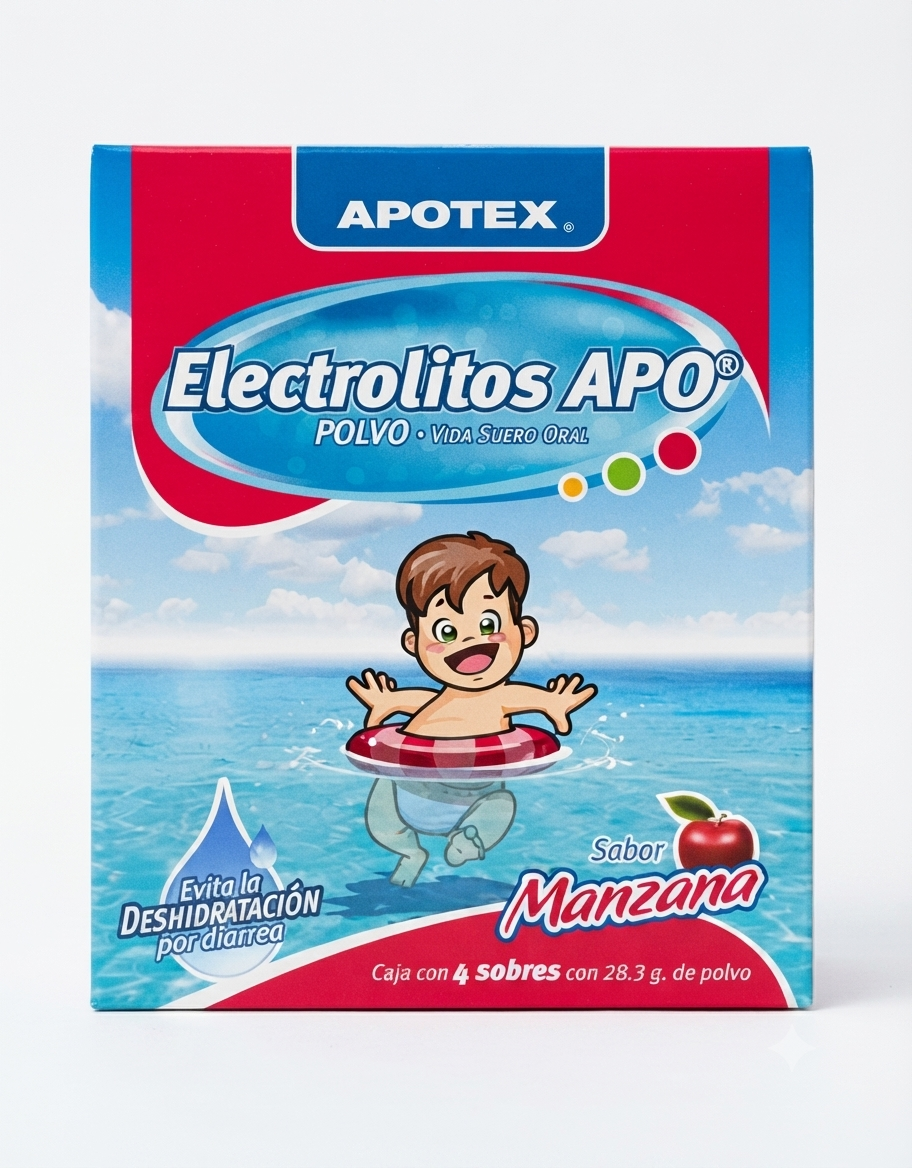 Electrolitos APO Polvo Sabor Manzana Caja Con 4 Sobres