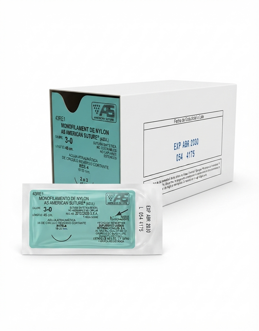 Sutura Nylon 3-0 AMERICAN SUTURE Caja Con 12 Piezas