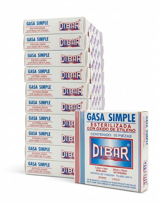 Gasa Estéril Dibar 7.5x5 cm Con 10 Sobres 10 Cajas