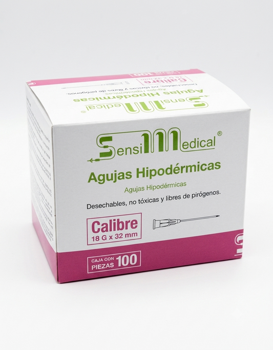 Aguja Hipodérmica Rosa 18G x 32mm Sensi Medical Caja C/100