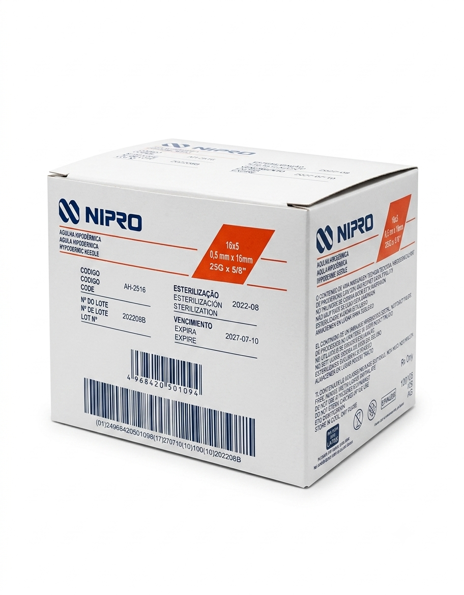 Aguja Hipodérmica Naranja 25G x 16mm Nipro Caja C/100