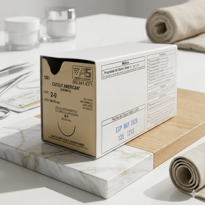 Sutura Catgut Cromica 2-0 AMERICAN SUTURE Caja Con 12 Piezas