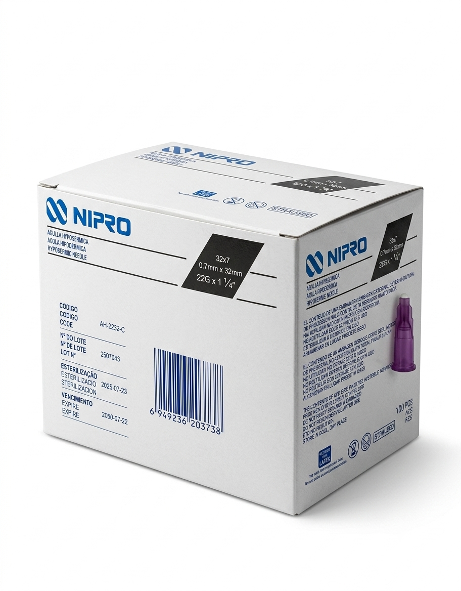 Aguja Hipodérmica Negra 22G x 32mm Nipro Caja C/100