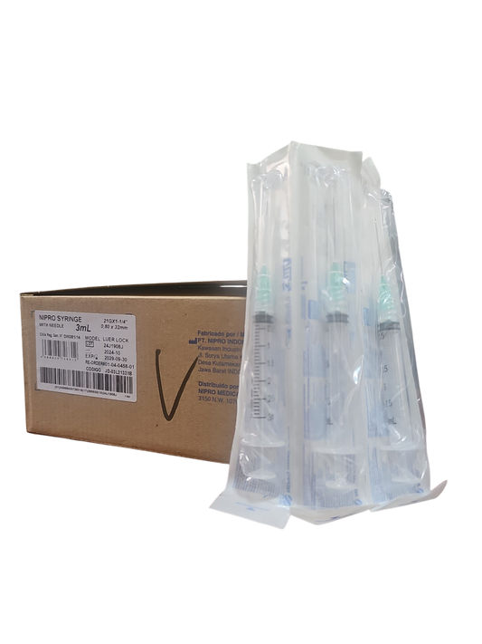 Jeringa Nipro 3mL Verde  - Paquete de 100 Piezas