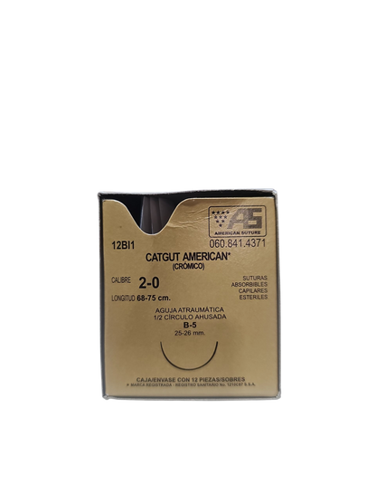 Sutura Catgut Cromica 3-0 AMERICAN SUTURE - Paquete de 12 Piezas