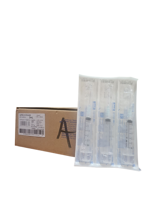 Jeringa Nipro 3mL Azul - Paquete de 100 Piezas