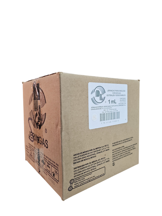 Jeringa Para Insulina  Con Aguja 1mL Gris DL - Paquete Con 200 Piezas