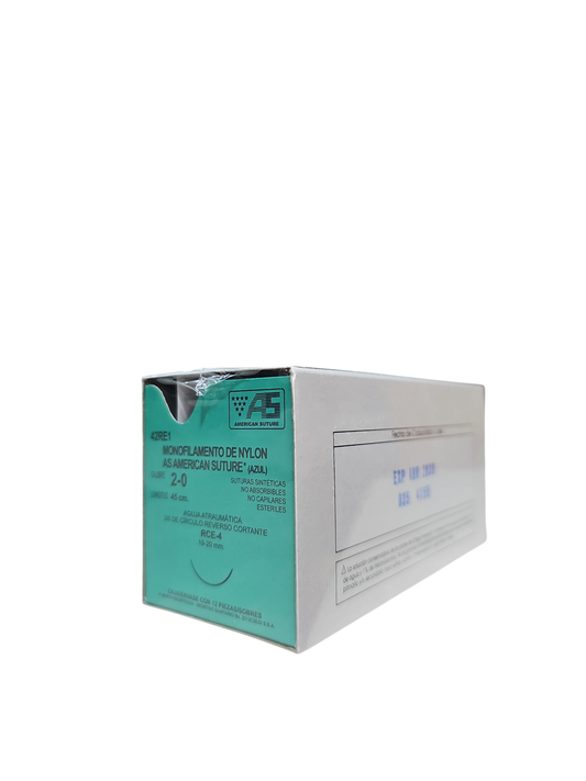 Sutura Nylon 2-0  AMERICAN SUTURE - Paquete de 12 Piezas