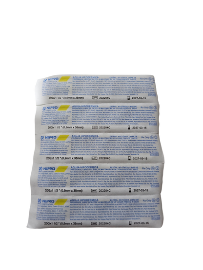 Aguja Hipodermica Amarilla 20g X 1 1/2'' Nipro Caja C/100