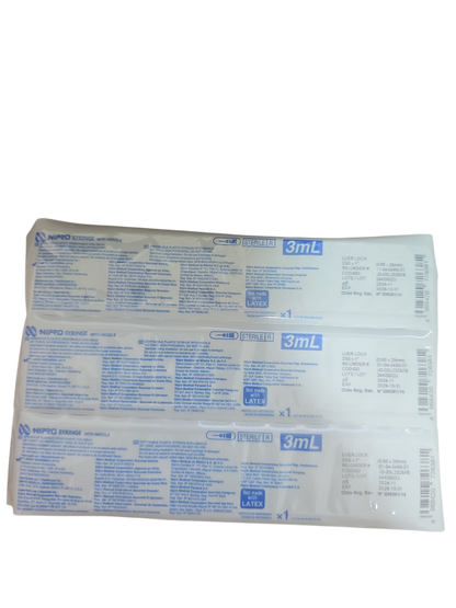 Jeringa Nipro 3mL Azul - Paquete de 100 Piezas