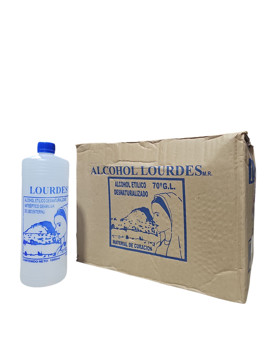 Alcohol Desnaturalizado 70° Lourdes 1 Litro - Caja Con 12 Piezas