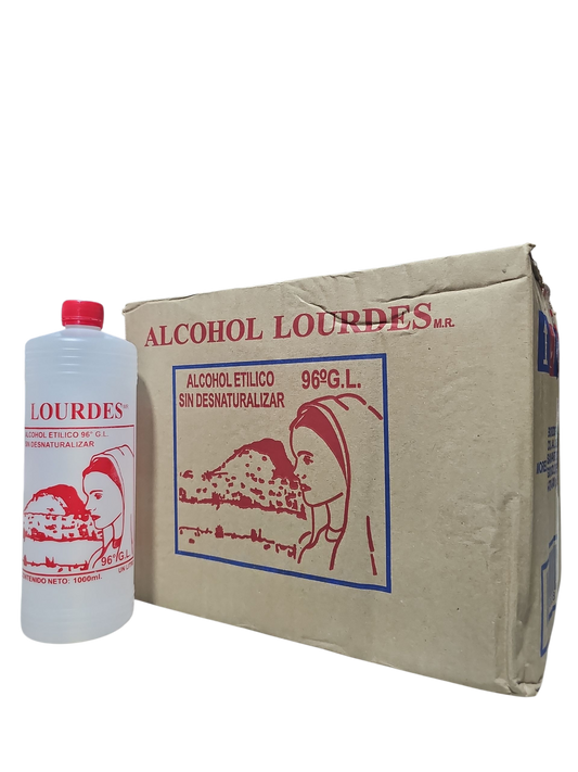 Alcohol Sin Desnaturalizar 96° Lourdes Rojo 1 Litro - Caja Con 12 Piezas