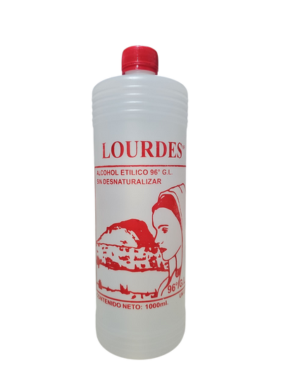 Alcohol Sin Desnaturalizar 96° Lourdes Rojo 1 Litro - Caja Con 12 Piezas