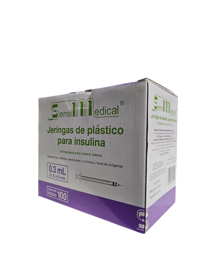 Jeringa Para Insulina SENSI-MEDICAL 0.3ml (31G x 6mm) - Paquete de 100 Piezas