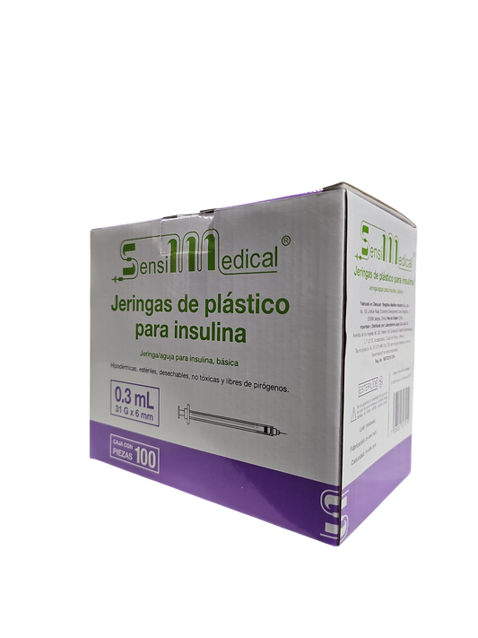 Jeringa Para Insulina SENSI-MEDICAL 0.3ml (31G x 6mm) - Paquete de 100 Piezas