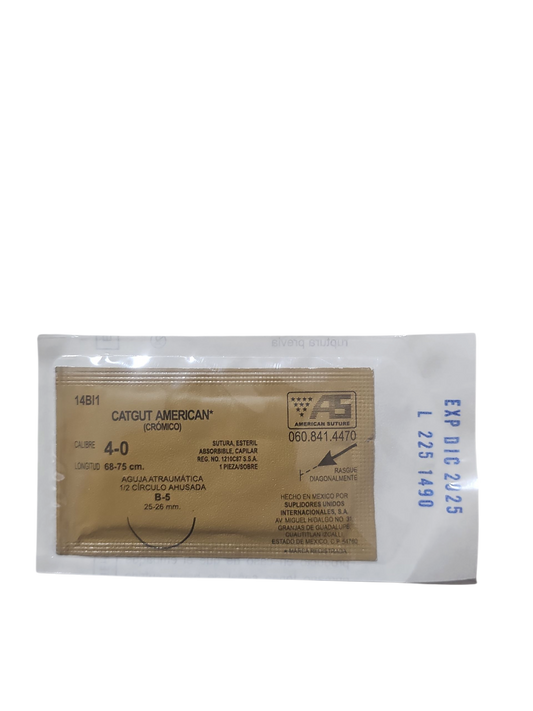 Sutura Catgut Cromica 4-0 AMERICAN SUTURE - Paquete de 12 Piezas
