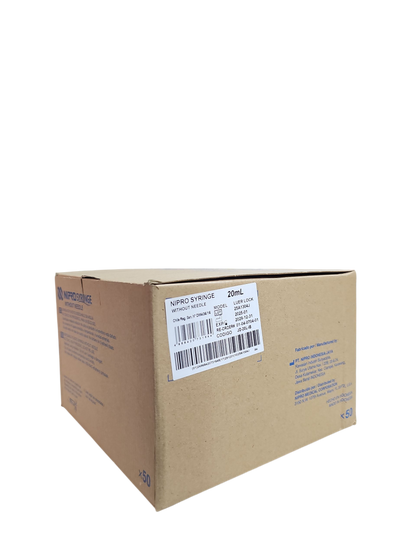 Jeringa Nipro 20mL Sin Aguja - Paquete de 50 Piezas
