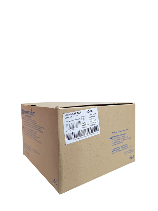 Jeringa Nipro 20mL Sin Aguja - Paquete de 50 Piezas