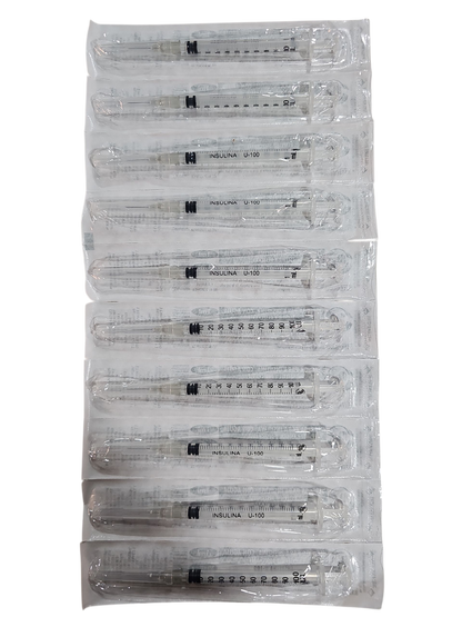Jeringa Para Insulina  Con Aguja 1mL Gris DL - Paquete Con 200 Piezas