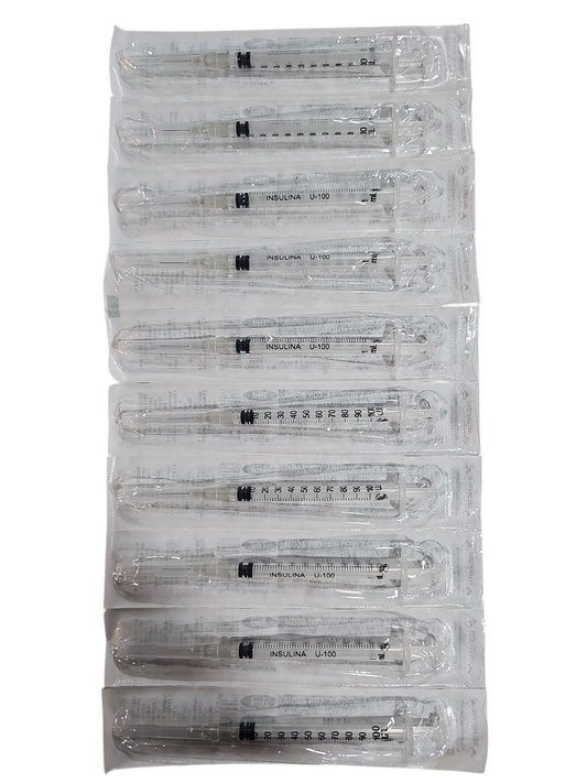 Jeringa Para Insulina  Con Aguja 1mL Gris DL - Paquete Con 200 Piezas