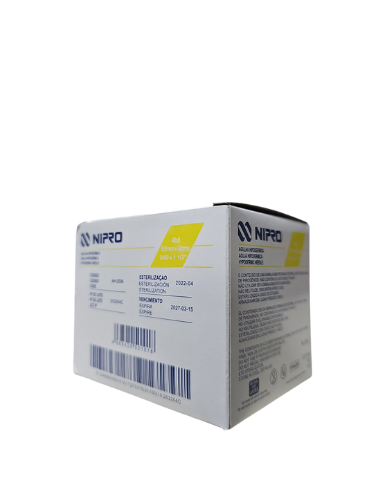 Aguja Hipodermica Amarilla 20g X 1 1/2'' Nipro Caja C/100