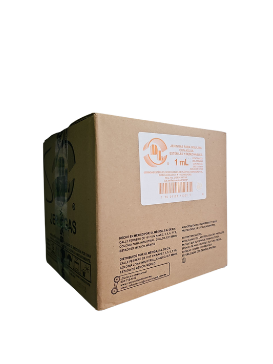 Jeringa Para Insulina  Con Aguja 1mL Roja DL - Paquete Con 200 Piezas