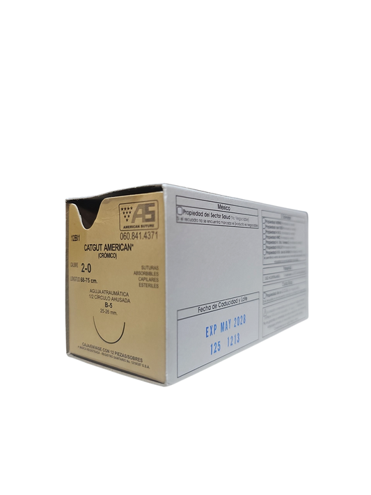 Sutura Catgut Cromica 2-0 AMERICAN SUTURE - Paquete de 12 Piezas