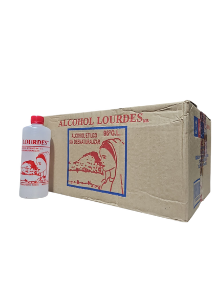 Alcohol Sin Desnaturalizar 96° Lourdes Rojo 500mL - Caja Con 24 Piezas