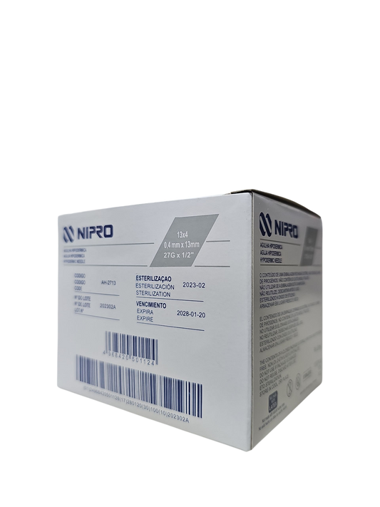 Aguja Hipodermica Gris 27g X 1/2'' Nipro Caja C/100