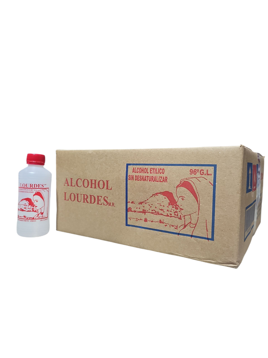 Alcohol Sin Desnaturalizar 96° Lourdes Rojo 250mL - Caja Con 36 Piezas