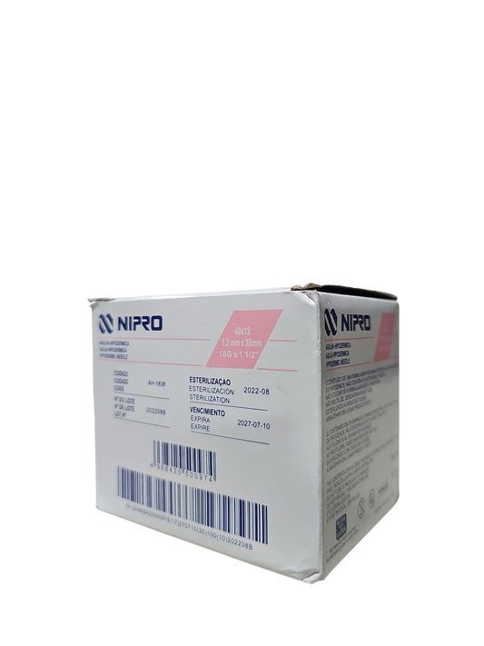 Aguja Hipodermica Rosa 18g X 1 1/2'' Nipro Caja C/100