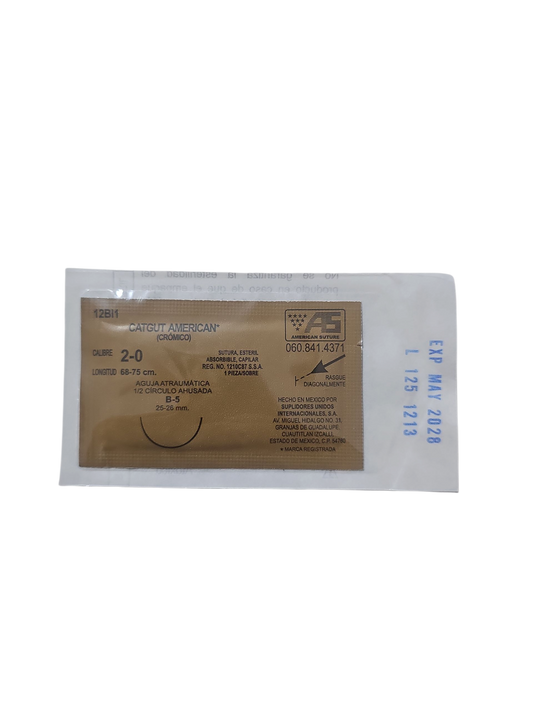 Sutura Catgut Cromica 2-0 AMERICAN SUTURE - Paquete de 12 Piezas