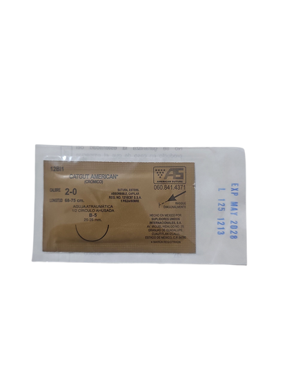 Sutura Catgut Cromica 3-0 AMERICAN SUTURE - Paquete de 12 Piezas