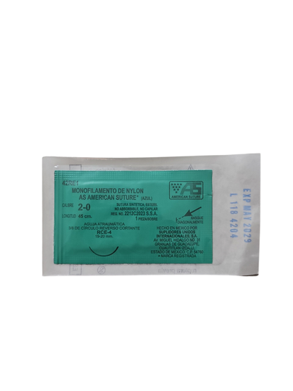 Sutura Nylon 2-0  AMERICAN SUTURE - Paquete de 12 Piezas