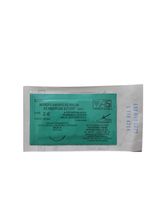 Sutura Nylon 2-0  AMERICAN SUTURE - Paquete de 12 Piezas