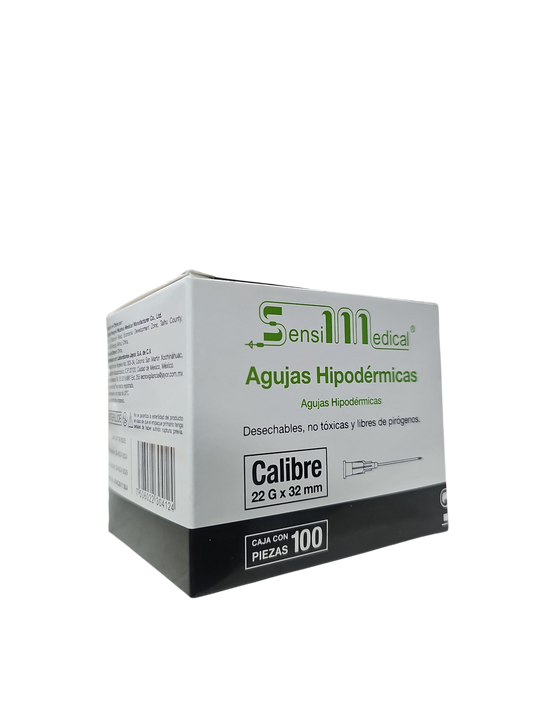 Aguja Hipodermica Negra 22g X 32mm Sensi Medical Caja C/100