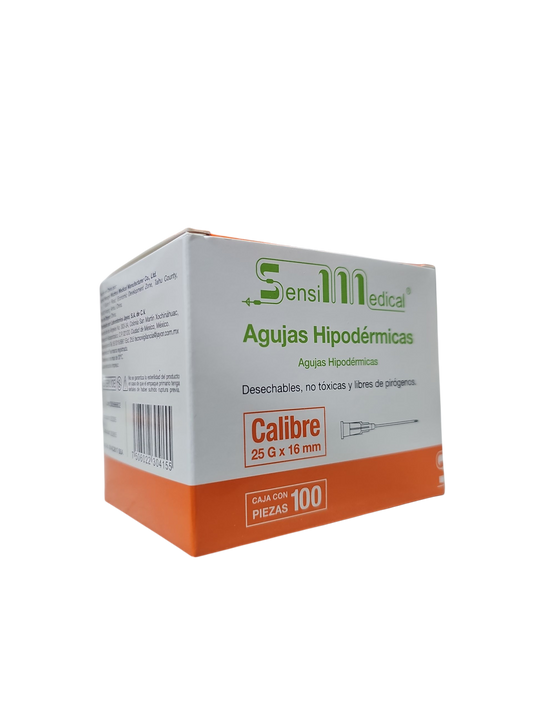 Aguja Hipodermica Naranja 25g X 16mm Sensimedical Caja C/100
